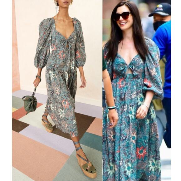 Ulla Johnson Kemala Midi Dress US 4 Malachite Floral Print Milkmaid Celebrity - Picture 16 of 16